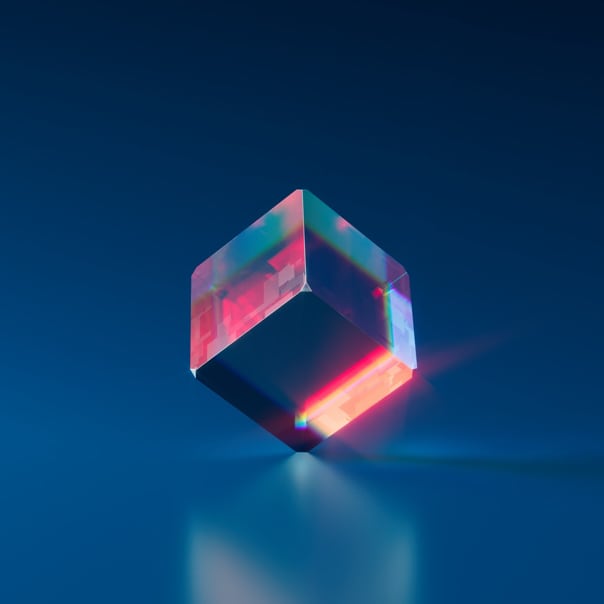 glass/plastic cube sitting on its point